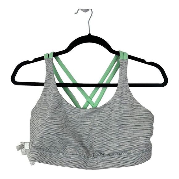 Lululemon Womens 10 Gray Striped Green Straps Energy Strappy Back Sports Bra - Picture 1 of 4